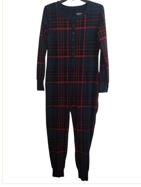 Hearth & Hand With Magnolia Plaid One-Piece Thermal Jumpsuit - Black & Red Small